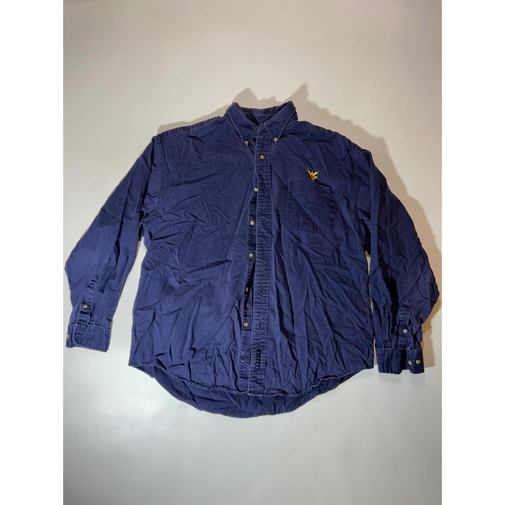 Crable Sportswear Button Down Shirt Mens XL Navy Blue Excellent WVU Mountaineers